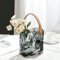 Vas Lantai Kaca Transparan Nordic Stone, Patung Modern Desain Tas Tangan Kreatif, Dekorasi Rumah