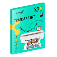 Paquet de 20 feuilles de papier d'étiquettes auto-adhésif transparent de taille A4 pour imprimantes laser à jet d'encre matériau PET