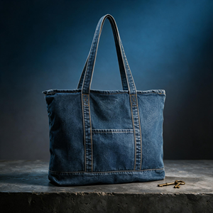 Sherwin Denim <b>Canvas</b> Medium Tote <b>Bag</b> Long Handle Zipper Closure Personalized <b>Black</b> White Striped Custom Letter Printing Design - Product Image 3