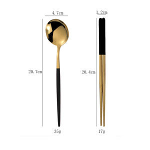 Yt C013 Portuguese <b>Chopsticks</b> And Spoon <b>Set</b> Two Piece Stainless Steel Flatware Gift Box Portable Business Gift Solid Color - Product Image 2