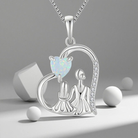 Collier En Argent Sterling 925 En Forme De Coeur Opale Incrusté Creux Mère Fille Pendentif Collier Peut Être Personnalisé et En Gros