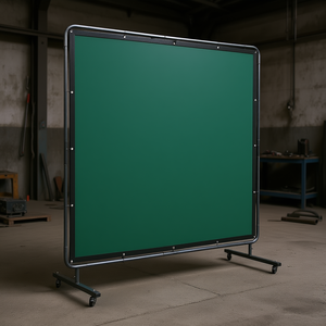 Écran de protection de soudage industriel mobile 6 x 6 pieds en vinyle vert ignifuge avec 4 roues pivotantes - Product Image 2