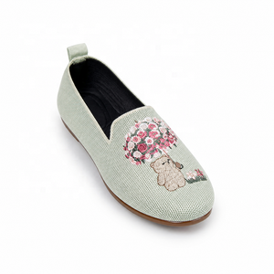 Mocasines Mujer Bordado <span class=keywords><strong>De</strong></span> Oso Y Ramo <span class=keywords><strong>De</strong></span> Flores Parte Superior Tejido Volador Sin Cordones Suela Exterior PVC Flexible Zapatos P - Product Image 6