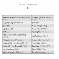 Antenne omnidirectionnelle verticale 5G 12dBi à gain élevé 698-3800MHz pour extérieur avec câble RG174 pour amplificateur de signal cellulaire, routeur, répéteur