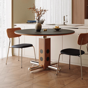Mesa Vintage moderna Bauhaus, mesa de comedor de madera maciza negra Retro, silla de acero inoxidable, silla de losa de roca para apartamento pequeño de gama alta - Product Image 3