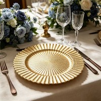 Assiette de présentation en plastique écologique, élégante, dorée, motif soleil, pour la restauration, les hôtels et les banquets