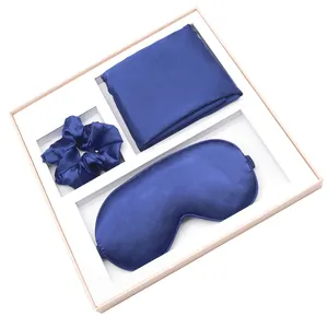 Hot Sale Hight Quality Gift Set 3 Piece Silk Satin Air Travel Sleeping Bonnet Scrunchie Pillow Case Eye Mask Set