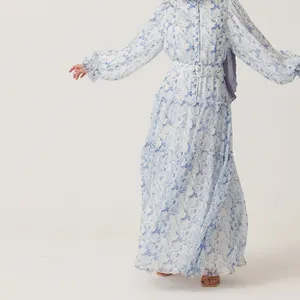 2024 Modern Women Fashion Floral Print Chiffon Abaya Dress Muslim Abaya Islamic Clothing Dubai Turkey Kaftan Maxi Dress Robe