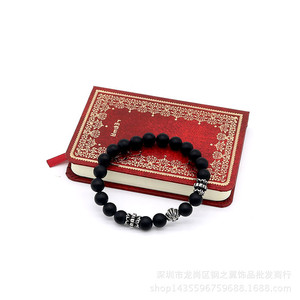 Yunnique Pulsera de ágata negra mate con cuentas de acero inoxidable de 8,0 mm, regalo de joyería unisex - Product Image 2