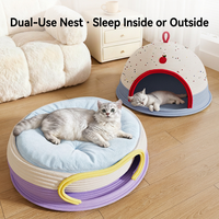Lit pour chat en corde de coton avec coussin, 2-en-1, dôme et nid ouvert, maison pliable pour animaux de compagnie, pour grands chats d'intérieur, chatons, toutes saisons