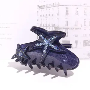 Dark Blue Resin Zeester Acryl Haar Klauw Clip Strass Zee Ster Haar Clip Luxe Merk Haar Klauw Accessoire Diamant Klauw clip