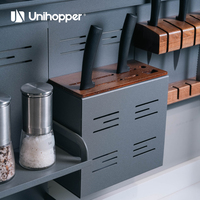 Étagère murale de cuisine UNIHOPPER à 2 niveaux, avec porte-couteaux et ustensiles, et crochets pour petites cuisines