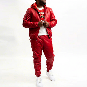 Conjunto Deportivo para Hombre, Color Rojo, Poliéster, con Capucha y Cremallera, Estilo Urbano, para Otoño - Product Image 4