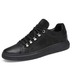 Sneakers en cuir véritable pour hommes, grande taille, noires, décontractées, tendance, chaussures en cuir véritable - Product Image 3