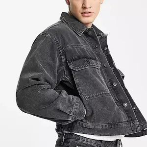 Jeans Jacke Männer Denim große Brusttasche gewaschen schwarze Jeans jacken für Männer