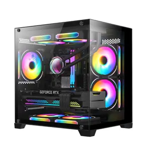 Small Size Micro ATX Full Tempered Glass Pc Cases Mid Tower High Airflow Gaming Computer Chassis With Glass Side Panel
