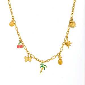 Gold Plated Fruit Palm Tree Pendant Necklace With Butterfly Star Cherry Pineapple Charms For Party Fashion Jewelry - Product Image 4