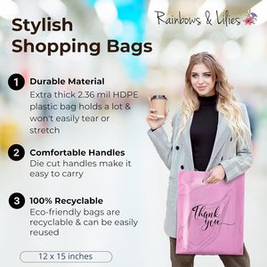 ขอบคุณถุงพลาสติกทนทานปรับแต่งได้กระเป๋าช้อปปิ้งสำหรับธุรกิจขนาดเล็กร้านบูติกร้านค้าซูเปอร์มาร์เก็ตถุงใส่ของ - Product Image 3