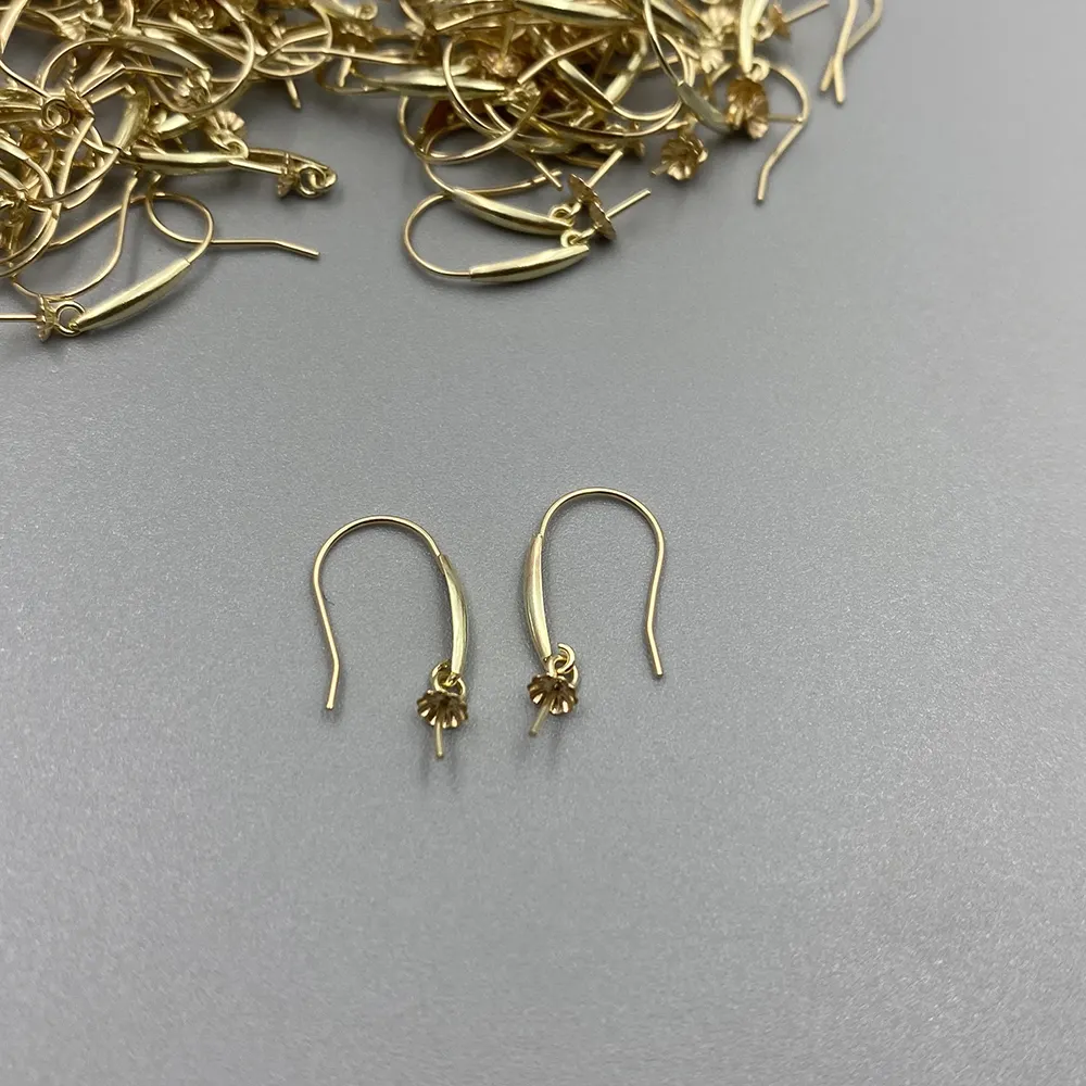 Au585 مجوهرات DIY الاكسسوارات 14K 14ct خطاف ذهبي هوب حاملات القرط يتصاعد اللؤلؤ جولة أحجار كريمة مجوهرات العثور DIY صنع