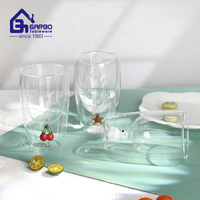 Mug à café en verre à double paroi XMAS, vente en gros, tasse en verre borosilicate de haute qualité avec décoration intérieure, jolie tasse à café en verre à double paroi