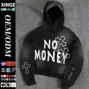 Sudadera con Capucha Estilo Urbano Y2K Personalizada, Lavado Ácido, con Parche Bordado de Letras 3D, Estampado Gráfico, Hombros Caídos, Corte Cuadrado y Recortado para Hombre - Product Image 1