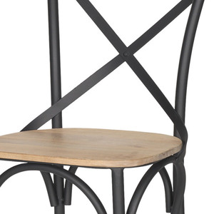 Sedia laterale da pranzo in legno massello marrone chiaro e nero con retro incrociato in ferro elegante e resistente - Product Image 3