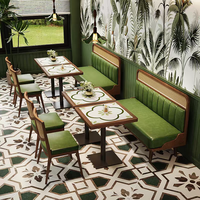 Ensemble de mobilier de restaurant style industriel en bois massif et rotin tressé, chaises de salle à manger en métal, banquette, bar à domicile, hôtel