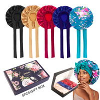 5 pièces/boîte cadeau, logos personnalisés, bonnet en satin élégant pour femmes avec bande à nouer pour dormir, bonnets pour cheveux bouclés, tresses