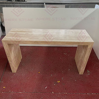 Table console minimaliste en pierre naturelle beige travertin pour entrée, couloir, salon, hall, villa, intérieur