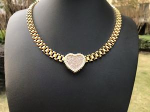 Collar de Moda Personalizado con Cadena de Eslabones Tipo Nugget de Acero Inoxidable, con Colgante de Corazón con Circonita y Piedra de Nacimiento de 12 Meses - Product Image 6