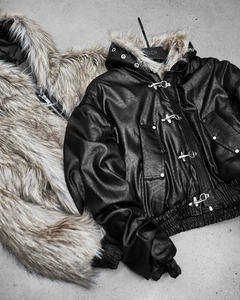 Veste unisexe en cuir de haute qualité, nouvelle mode, personnalisable par OEM, coupe-vent, hiver, avec fourrure douce grise, réversible, fermeture éclair, streetwear - Product Image 3