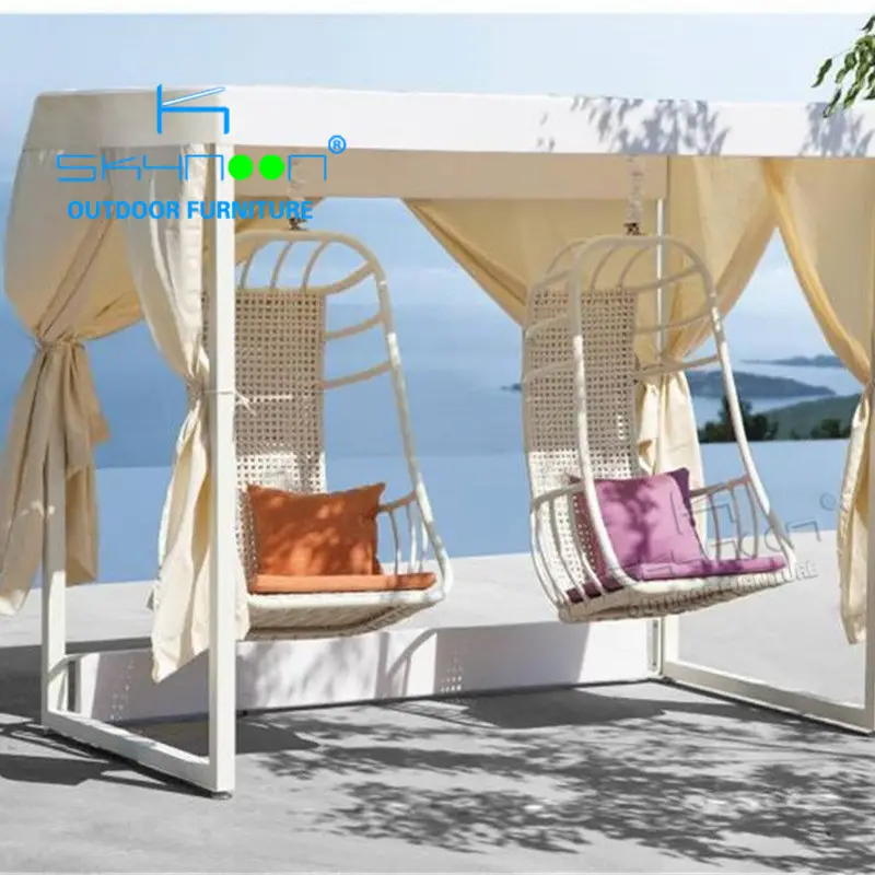 Hotsale rattan hanging chair double seat outdoor chair with canopy garden swing chair(25001)