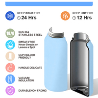 Bouteille d'eau isotherme sous vide de 22 oz avec couvercle à paille en acier inoxydable 304, anti-fuite, pour voyage et sport, OEM ODM