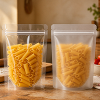 Sachet Doypack à soufflet inférieur, transparent givré, refermable, qualité alimentaire, avec encoche de déchirement, taille personnalisée pour pâtes sèches