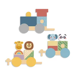 3セクション列車ビルディングブロックおもちゃ子供の色動物の形の認識木製ドラッグ教育玩具