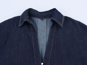 <strong>Turn</strong> Down Collar Denim Blue Color Buttons <strong>up</strong> Long Sleeve Casual Fashion <strong>Jeans</strong> Tops Blouse for Women - Product Image 3