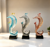 Ornement en résine transparente en forme de queue de phénix, double oiseau, boule de cristal, figurine de table, décoration d'intérieur, cadeau de mariage