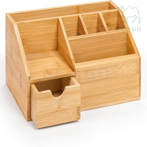 Bamboo Luxury Office <b>Desktop</b> Makeup Brush Display Box Storage <b>Stand</b> Custom Logo Desk Pen Holders Cosmetic Organizer - Product Image 1