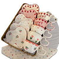 Tasse à café et soucoupe en céramique, motif cœur, joli design, cadeau pour fille, nouveau modèle fait main.