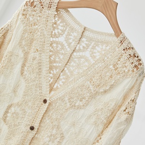 <span class=keywords><strong>Cardigan</strong></span> en dentelle crochetée bohème, cache-maillot de plage <span class=keywords><strong>vintage</strong></span> brodé à manches chauve-souris ajourées pour <span class=keywords><strong>femme</strong></span>, haut décontracté en maille ample - Product Image 4