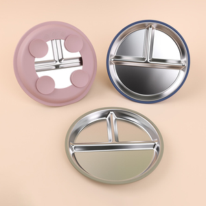Plaques en acier inoxydable 3 compartiments Non toxique Forte aspiration Manchon en silicone amovible Plaque d'aspiration en acier inoxydable pour enfants - Product Image 6
