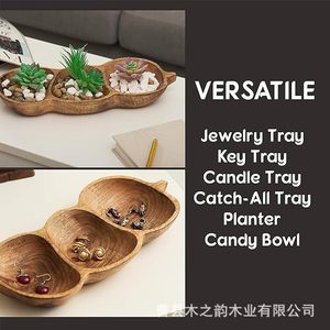 Wooden Pea Shaped Compartment <b>Tray</b> 3 Sections For Snacks Fruit Home Living Room Desktop Use - Product Image 5