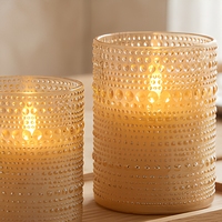 Bougie LED sans flamme rechargeable par USB, verre à motif gaufré, télécommande IR, fonction minuterie, flamme ambrée, décoration de festival