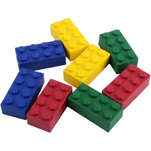 प्रोमोशनल पीयू फोम बिल्डिंग ब्लॉक ईंट तनाव खिलौना कस्टम लोगो प्रिंट के साथ थोक रंगीन लोकप्रियता
