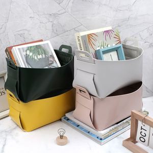 RTS Modern Rectangle Storage <b>Basket</b> PU Leather <b>Foldable</b> Desktop Organizer Handle for Detachable Cosmetic Stationery Home - Product Image 2