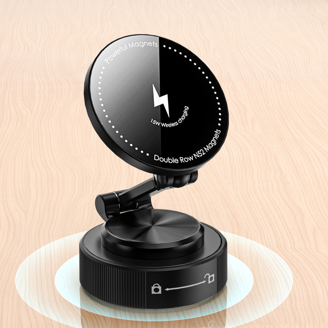 Universal Vacuum Magnetic Suction 15W Wireless charge Car Phone Holder 360° Rotatable foldable Phone Mount Gym Holder