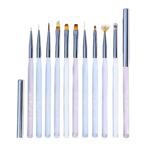 Clear Plastic Handle Nail Art Brushes Fine Nylon Liner Flower Petal Daisy Drawing Ombre Fan Blending Oval Flat Gel Brush <b>Set</b> - Product Image 3
