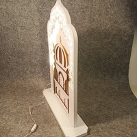 Cadeaux musulmans Zhifan, décoration de table islamique en bois Mubarak, lampe de chevet LED, décoration de l'Aïd Ramadan, 45x12x62cm