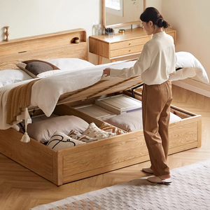 Nhật Bản hiện đại đơn giản rắn gỗ sồi Giường đa chức năng đôi lưu trữ giường cho căn hộ nhỏ - Product Image 2