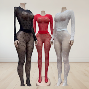 ชุดแฟชั่น Z5230-2026 สำหรับผู้หญิง ชุดเซ็กซี่สำหรับออกงานกลางคืน เสื้อลูกไม้ซีทรู กางเกงรัดรูป ชุดเซ็ต 2 ชิ้น ชุดกางเกงตาข่ายเข้าชุดสำหรับผู้หญิง - Product Image 2